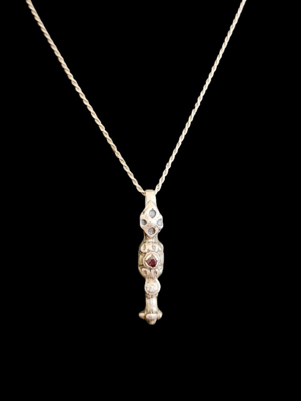 VTG 80s Sterling Silver Garnet Tiered Tower Drop Necklace Choker Rope Chain